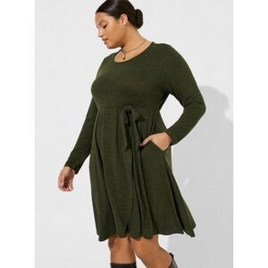 Torrid Super Soft Plush Green At The Knee Hacci Faux Wrap Dress Women’s Size 3X